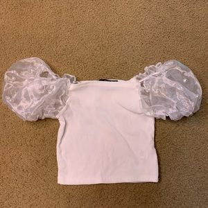 petite beaded sleeve crop top